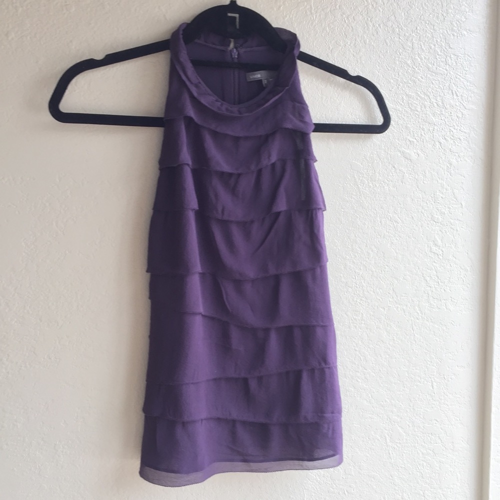 Vince purple silk sleeveless ruffle blouse